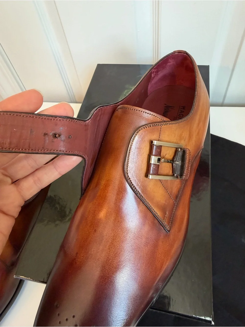 Magnanni Cognac Leather Dress Shoes 12 Hand Antiqued Finish, NIB